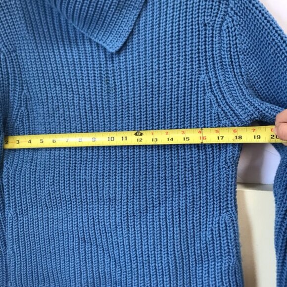 DKNY Chucky Wool Ribbed Knit Sweater Side Mock Neck Soft Cozy Oversized Blue M - Picture 12 of 15